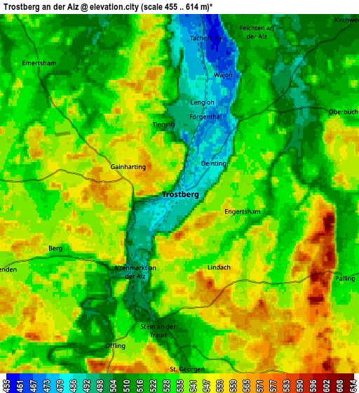 Zoom OUT 2x Trostberg an der Alz, Germany elevation map