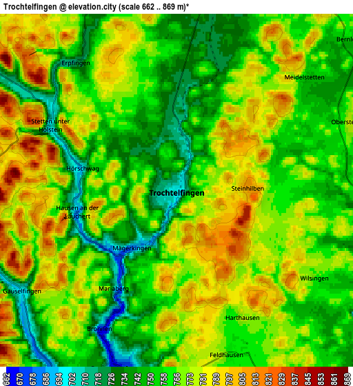 Zoom OUT 2x Trochtelfingen, Germany elevation map