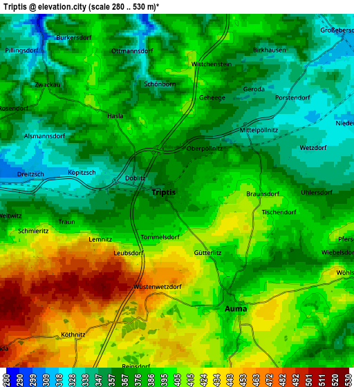 Zoom OUT 2x Triptis, Germany elevation map