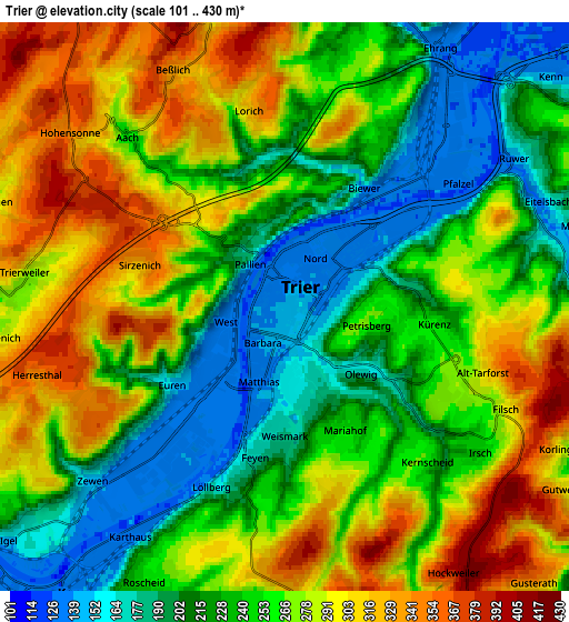 Zoom OUT 2x Trier, Germany elevation map