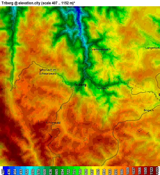 Zoom OUT 2x Triberg, Germany elevation map
