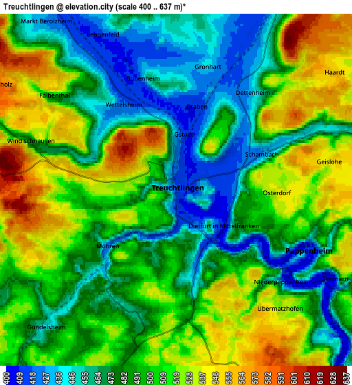 Zoom OUT 2x Treuchtlingen, Germany elevation map