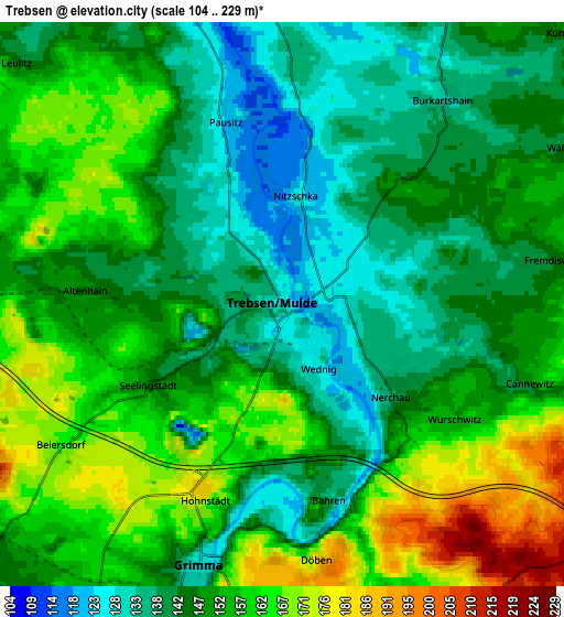 Zoom OUT 2x Trebsen, Germany elevation map