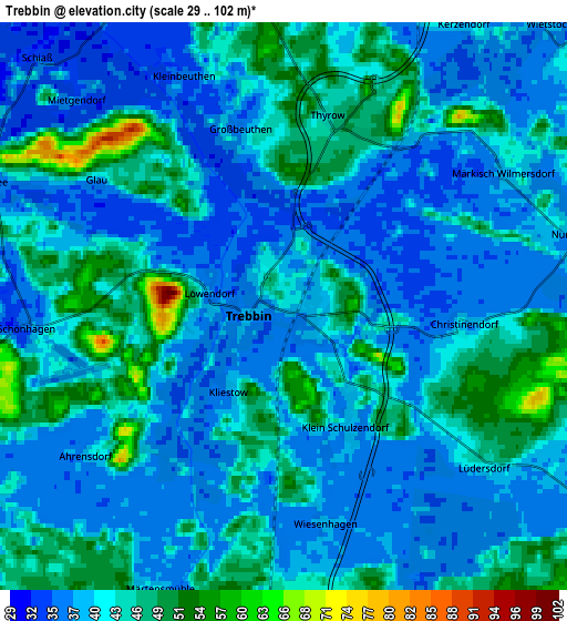 Zoom OUT 2x Trebbin, Germany elevation map