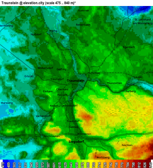 Zoom OUT 2x Traunstein, Germany elevation map