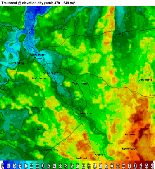 Zoom OUT 2x Traunreut, Germany elevation map