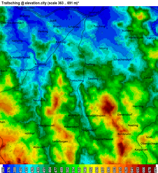 Zoom OUT 2x Traitsching, Germany elevation map