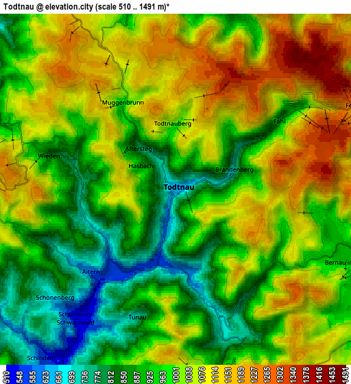 Zoom OUT 2x Todtnau, Germany elevation map