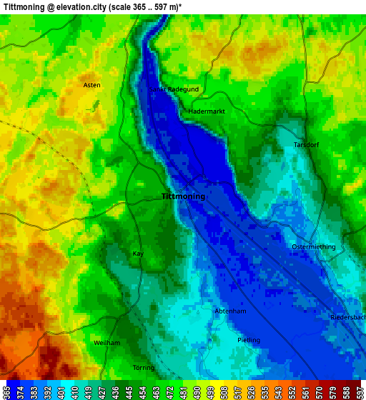 Zoom OUT 2x Tittmoning, Germany elevation map