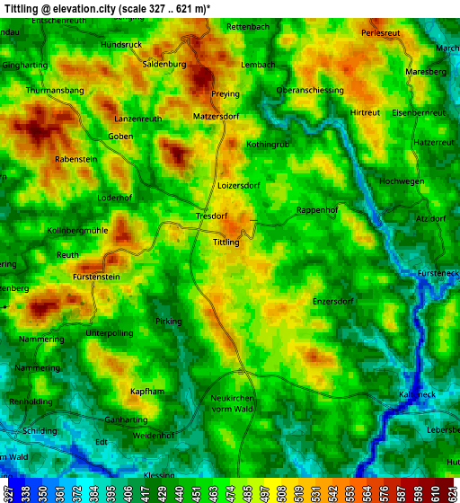 Zoom OUT 2x Tittling, Germany elevation map