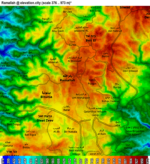 Zoom OUT 2x Ramallah, Palestinian Territory elevation map