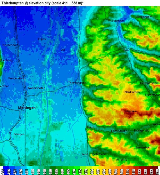 Zoom OUT 2x Thierhaupten, Germany elevation map