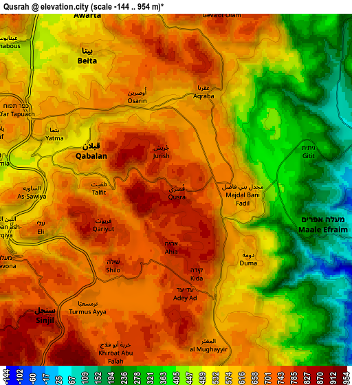 Zoom OUT 2x Quşrah, Palestinian Territory elevation map