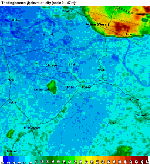 Zoom OUT 2x Thedinghausen, Germany elevation map