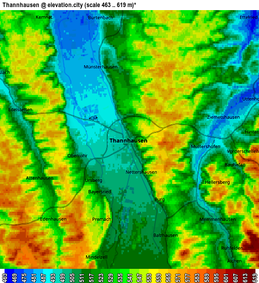 Zoom OUT 2x Thannhausen, Germany elevation map