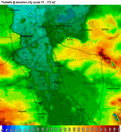 Zoom OUT 2x Thallwitz, Germany elevation map