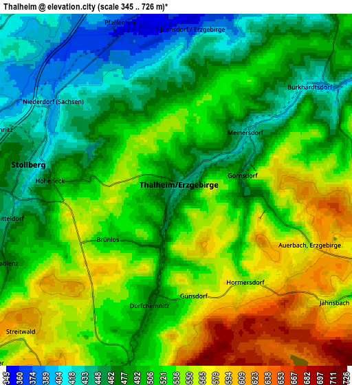 Zoom OUT 2x Thalheim, Germany elevation map