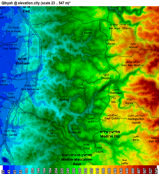 Zoom OUT 2x Qibyah, Palestinian Territory elevation map