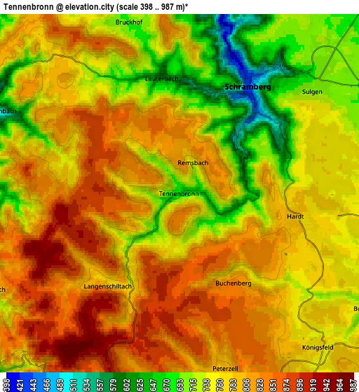 Zoom OUT 2x Tennenbronn, Germany elevation map