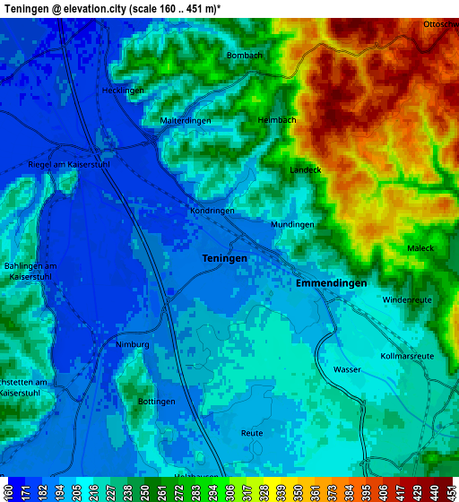 Zoom OUT 2x Teningen, Germany elevation map