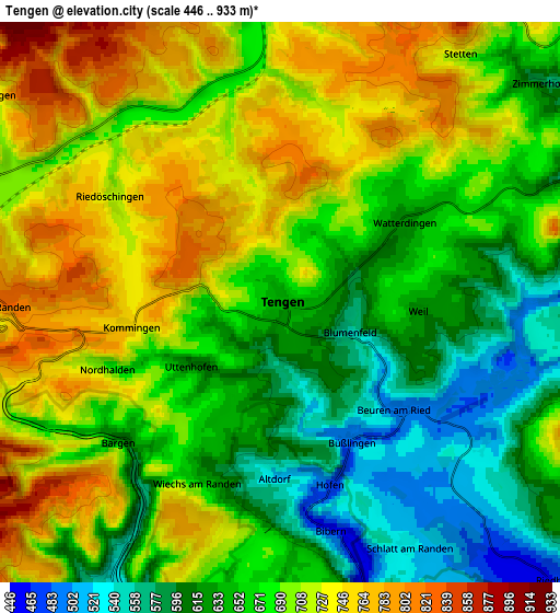 Zoom OUT 2x Tengen, Germany elevation map