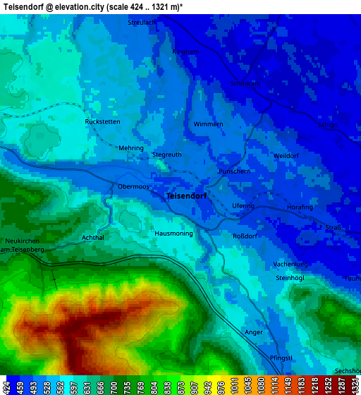 Zoom OUT 2x Teisendorf, Germany elevation map