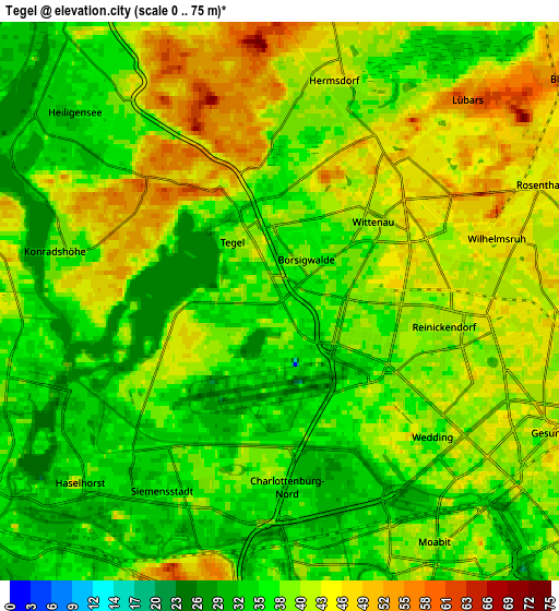 Zoom OUT 2x Tegel, Germany elevation map