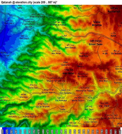 Zoom OUT 2x Qaţanah, Palestinian Territory elevation map