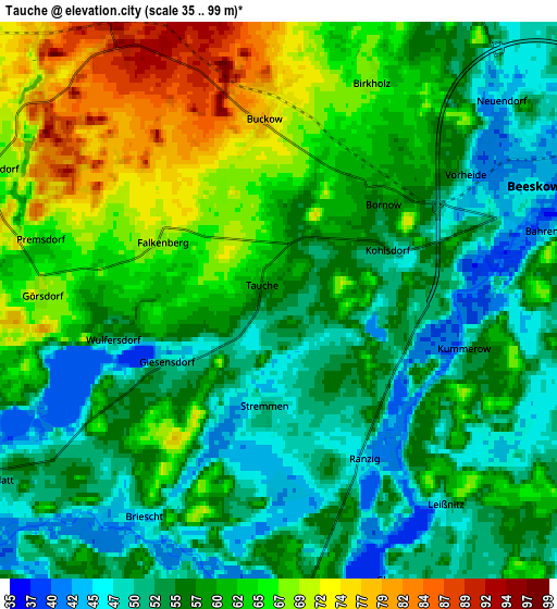 Zoom OUT 2x Tauche, Germany elevation map