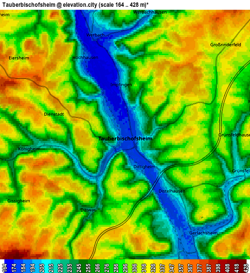 Zoom OUT 2x Tauberbischofsheim, Germany elevation map