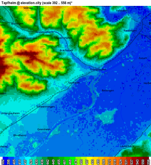 Zoom OUT 2x Tapfheim, Germany elevation map