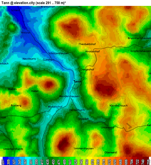 Zoom OUT 2x Tann, Germany elevation map