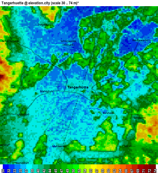 Zoom OUT 2x Tangerhütte, Germany elevation map