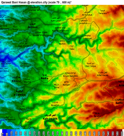 Zoom OUT 2x Qarāwat Banī Ḩasan, Palestinian Territory elevation map