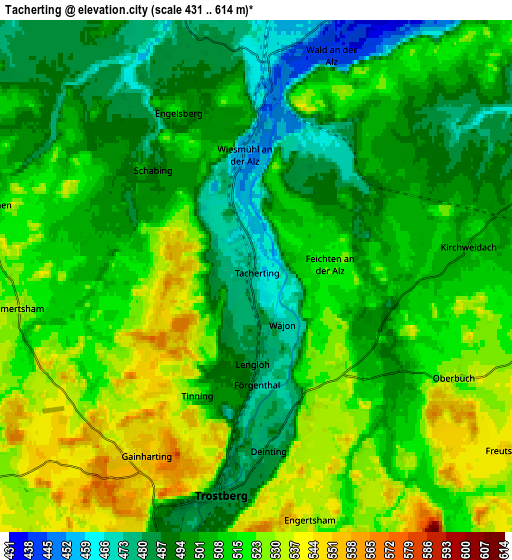 Zoom OUT 2x Tacherting, Germany elevation map