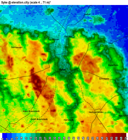 Zoom OUT 2x Syke, Germany elevation map