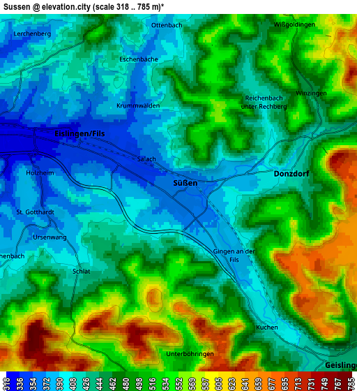 Zoom OUT 2x Süßen, Germany elevation map