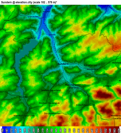 Zoom OUT 2x Sundern, Germany elevation map