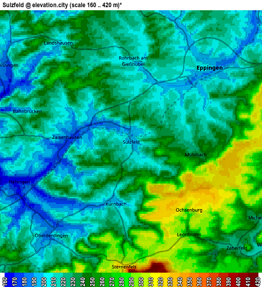 Zoom OUT 2x Sulzfeld, Germany elevation map