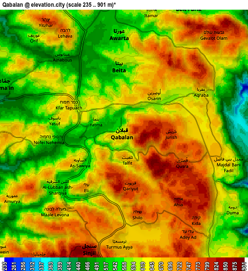 Zoom OUT 2x Qabalān, Palestinian Territory elevation map