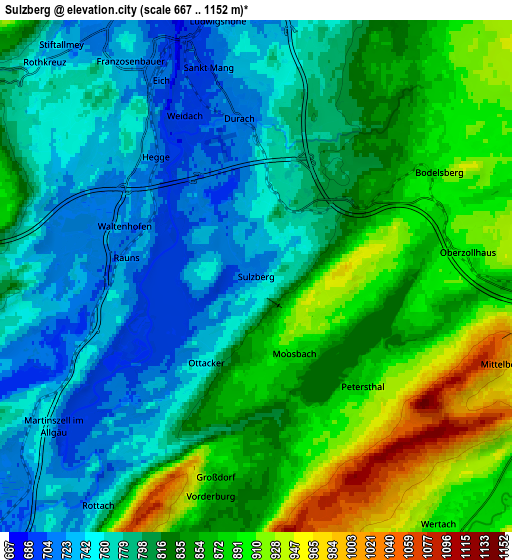 Zoom OUT 2x Sulzberg, Germany elevation map