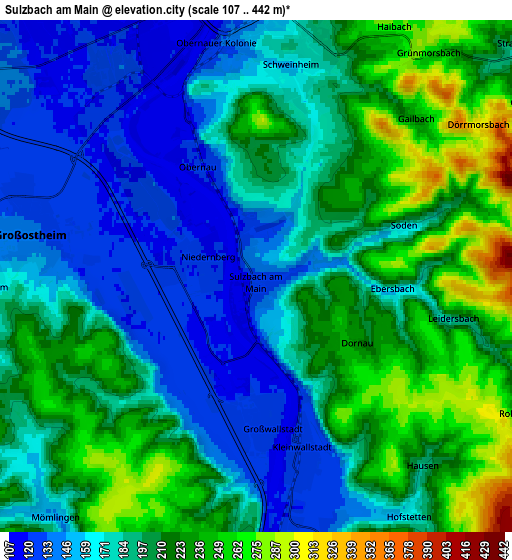 Zoom OUT 2x Sulzbach am Main, Germany elevation map