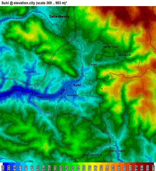 Zoom OUT 2x Suhl, Germany elevation map