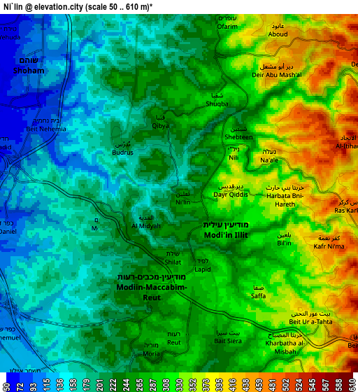 Zoom OUT 2x Ni‘līn, Palestinian Territory elevation map