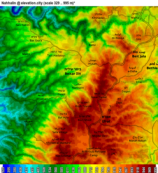 Zoom OUT 2x Naḩḩālīn, Palestinian Territory elevation map
