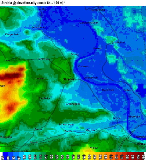 Zoom OUT 2x Strehla, Germany elevation map