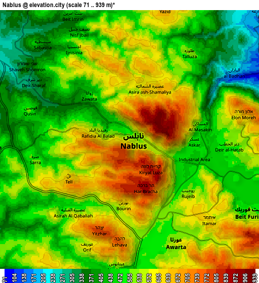 Zoom OUT 2x Nablus, Palestinian Territory elevation map