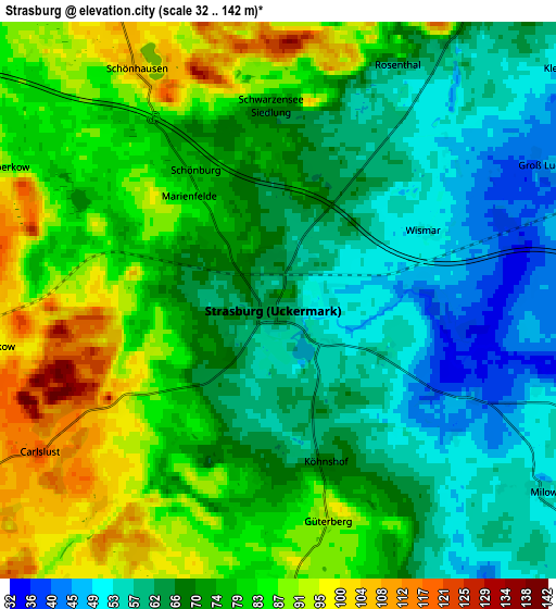 Zoom OUT 2x Strasburg, Germany elevation map