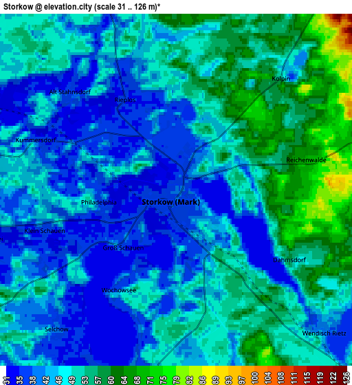 Zoom OUT 2x Storkow, Germany elevation map