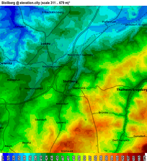 Zoom OUT 2x Stollberg, Germany elevation map